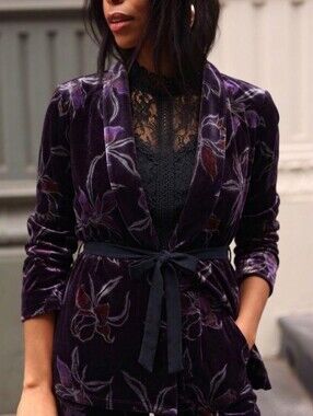 Nic + Zoe Petal Velvet Blazer Plum Floral Womens Medium Dark Romantic Steampunk